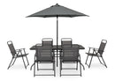 Set  da Giardino con Tavolo Ombrellone e 6 Sedie in Acciaio Pompei Antracite