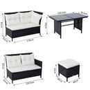Set Salotto da Giardino in Rattan Sintetico 6 pezzi DIvano con Cuscini e Tavolino Nero 