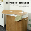 Cesto Portabiancheria 60x40x60 cm con Coperchio 3 Scomparti 144L con Sacca Removibile e Lavabile in Bambù Marrone      