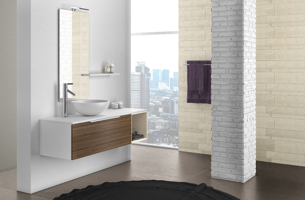 Meuble Salle de Bain Suspendu 135 cm Lavabo Miroir Lampe LED et Étagère Droite TFT Mactan Blanc et Noyer prezzo