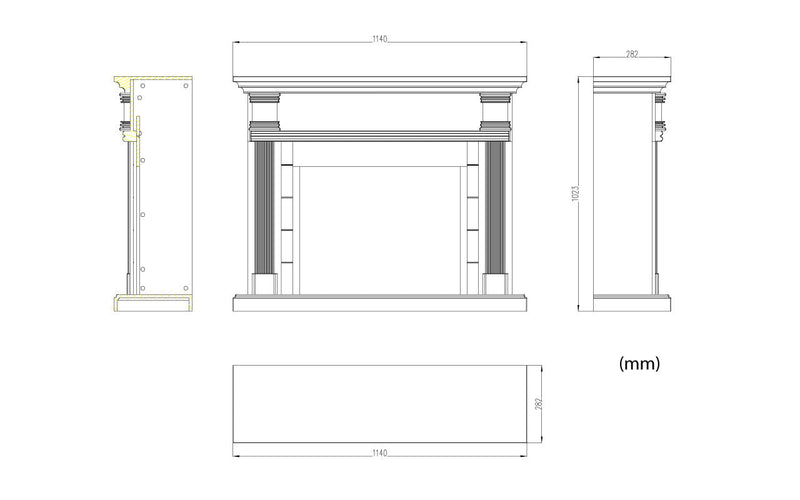 Cornice da Pavimento per Inserto Camino Elettrico 114x28,2x102,2 cm in MDF Sined Caldera Bianco