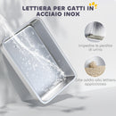 Lettiera per Gatti Chiusa 60,5x40,5x42 cm con 2 Tappetini Base in Acciaio Inox Bianca e Argento  