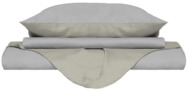 sconto Housse de Couette avec Sac et Taies d'Oreiller Réversible Gris Clair / Crème Différentes Tailles