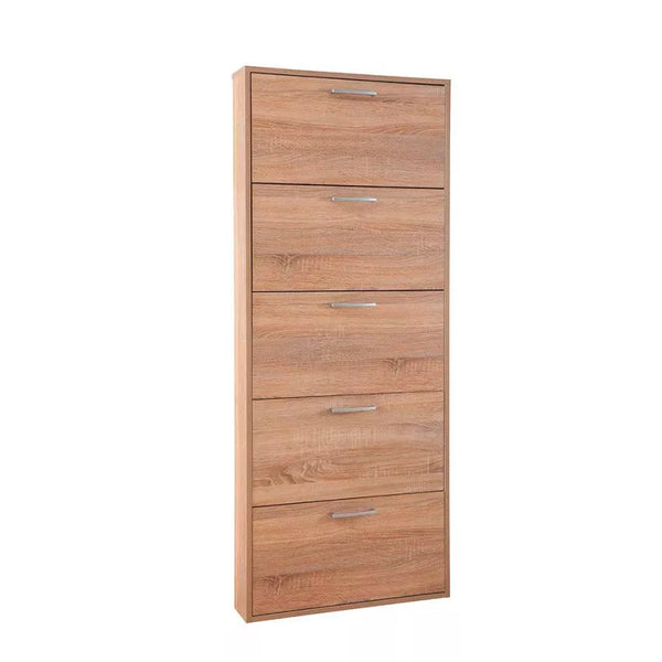 sconto Meuble à chaussures peu encombrant 5 portes 15 paires 65x15x164 cm en aggloméré mélaminé chêne Sonoma