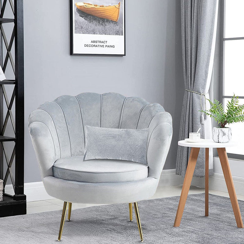 Poltrona a Conchiglia 78x73x78 cm in Velluto Vintage Piedi Oro Sofia Grigio