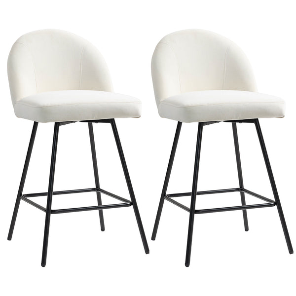 Set da 2 Sgabelli da Bar con Schienale 48,5x56x92 cm in Velluto Bianco Crema online