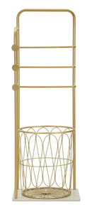 Porta Asciugamani da Terra Trip 40x30x112 cm in Metallo e Marmo Artificiale Oro e Bianco      