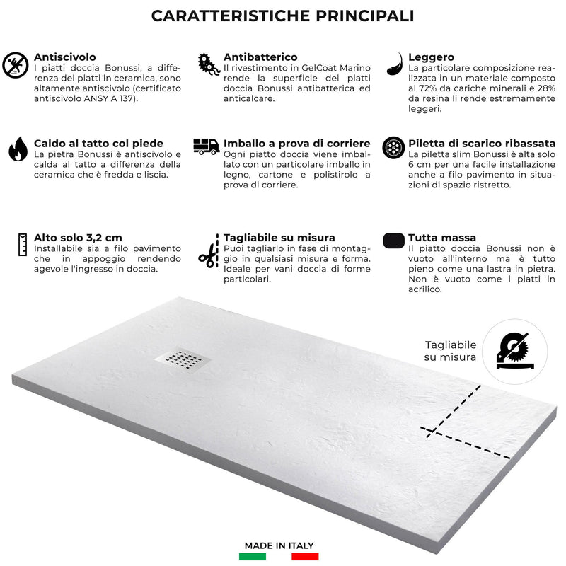 Piatto Doccia in Pietra Bonussi Ardesia Stone Side Bianco Varie Misure