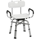 Sedia per Doccia Girevole 57x48x74-86 cm con Braccioli Schienale Capacità 150 kg in Alluminio e HDPE Bianco      