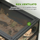 Rettilario Rialzato e Pieghevole 60x45x32 cm con Coperchio e Pareti in Vetro Temperato e Plastica Nero      