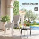 Set 4 Sedie da Giardino 54x71x93 cm Impilabili con Braccioli Curvi in Acciaio e Tessuto Traspirante Grigio Bianco      