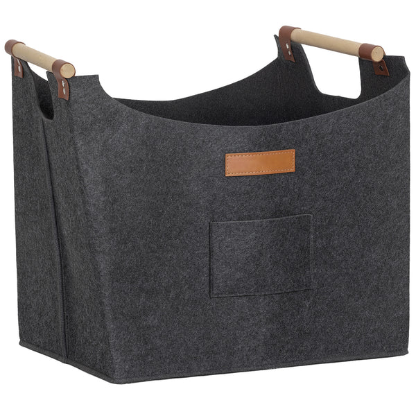 Borsa Portalegna da Interno con Manici in Legno 45x32x40 cm in Feltro Grigio Scuro online