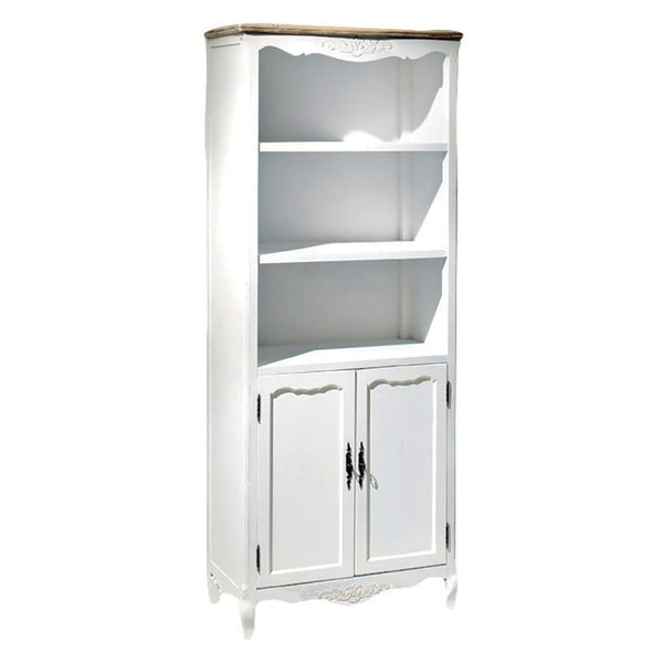 Bibliothèque Country en Bois Blanc 3 Compartiments 2 Portes 75x38x185cm online