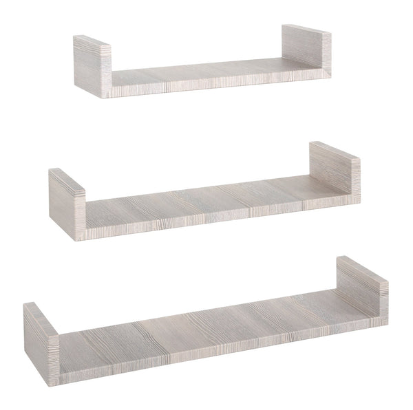 acquista Lot de 3 Etagères Murales 60-50-40x15,5x8 cm en Fibre de Bois Magnétique Chêne Gris