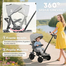 Triciclo per Bambini 6 in 1 con Maniglione di Spinta e Sedile Girevole 111,5x52x98 cm Grigio      
