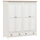 Armadio 4 ante 2 cassetti 176x53,5x185 cm in legno bianco Shabby