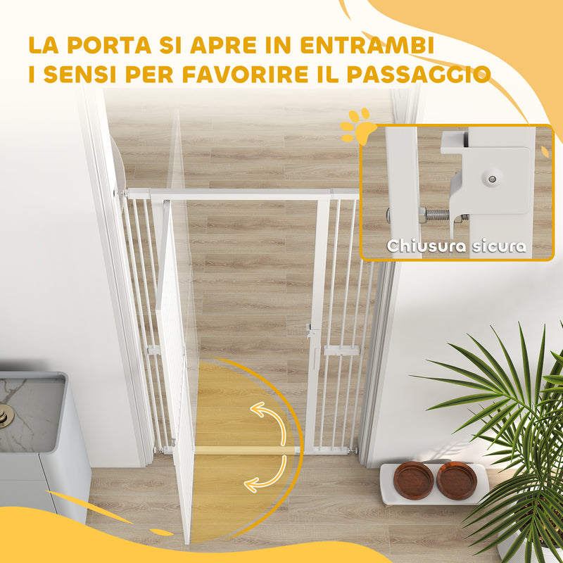 Cancello per Cani e Gatti Alto 180 cm Estensibile da 76-104 cm e Montaggio a Pressione Bianco      