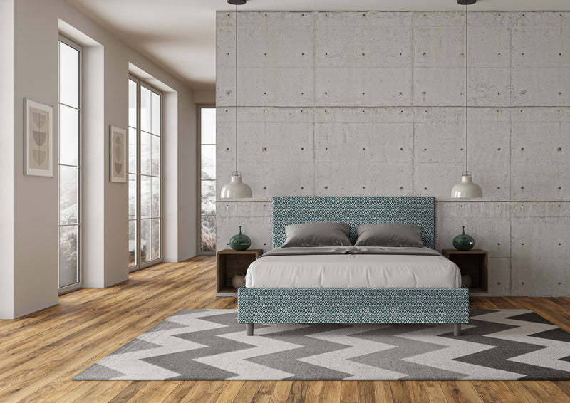 Letto Matrimoniale Giroletto con Alzata Comoda Imbottito in Tessuto Aragona Adele Blu Varie Misure