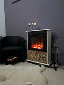Camino Elettrico da Pavimento 90x70x25 cm Effetto Fiamma 1100W Andreea & Dionis Bianco/noce scuro