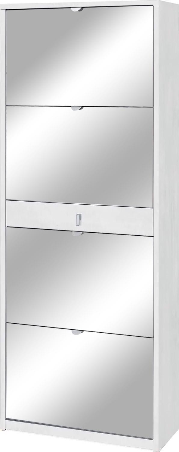 Meuble à Chaussures 4 Portes avec Miroir 1 Tiroir 63x164x29 cm Oxyde Blanc sconto