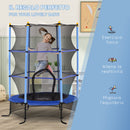 Tappeto Elastico per Bambini Ø163x190 cm con Rete di Sicurezza e Pali Imbottiti Età 3-10 Anni Blu    