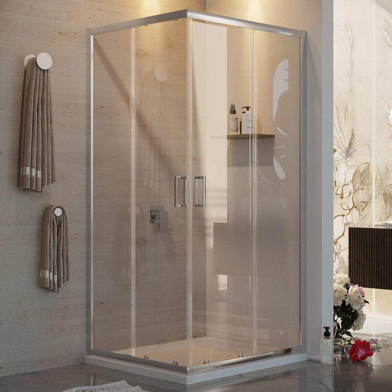 Box Doccia Angolare 2 Ante Scorrevoli in Cristallo Trasparente 6mm H198 Fosterberg Dragor Varie Misure