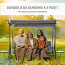 Dondolo da Giardino 3 Posti in Metallo con 2 Tavolini Grigio