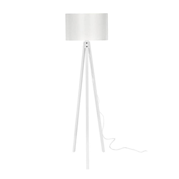 sconto Lampadaire Rodi avec trépied en bois et abat-jour en tissu blanc