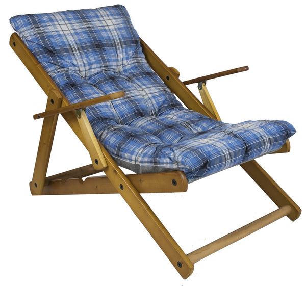 Fauteuil Relax 3 Positions en Bois avec Coussin Rembourré Bleu online