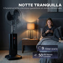 Ventilatore a Piantana 3 in 1 Oscillante 45x38x130 cm con Nebulizzatore d'Acqua Telecomando e Timer 9h Nero      