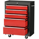 Carrello Porta Attrezzi 68x33x82,5 cm con 5 Cassetti Tappetini in EVA Serratura e 2 Chiavi 4 Ruote Girevoli in Acciaio Nero Rosso      