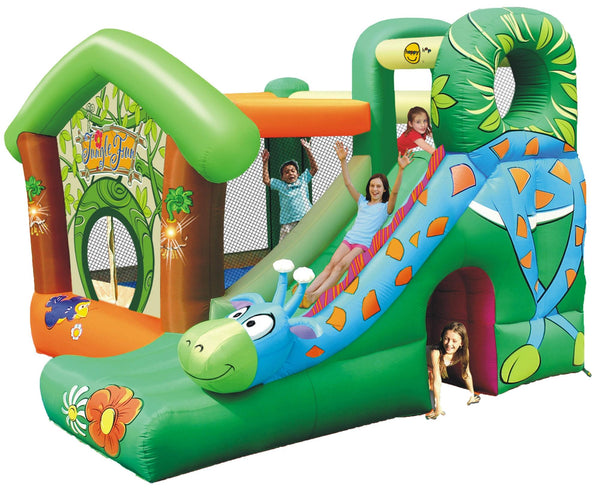 Château carrousel gonflable Jungle Fun avec toboggan et pompe inclus Happy Hop  sconto