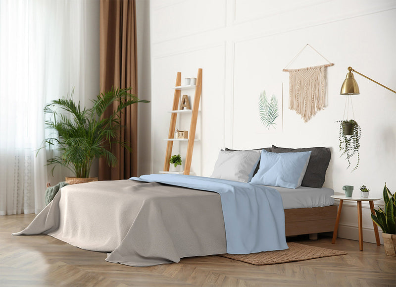 Set Lenzuola Sopra Sotto e Federe Doubleface Azzurro\/Grigio Chiaro Varie Misure