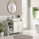 Mobile Sottolavabo per Bagno 90x30x63 cm a 2 Ante con Ripiani Aperti e Regolabili in Pannelli di Particelle e MDF Crema      
