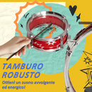 Batteria Musicale Giocattolo per Bambini Grancassa 2 Tamburi e Piatti con Bacchette e Sgabello Rosso  
