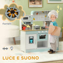 Cucina Giocattolo per Bambini 3+ Anni con Fornello Interattivo Forno e Macchina Caffè in Legno Bianco      