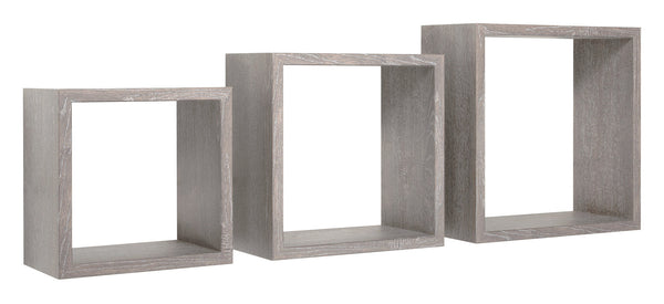 online Set 3 Mensole da Parete Cubo in Fibra di Legno Incubo Rovere Grigio New