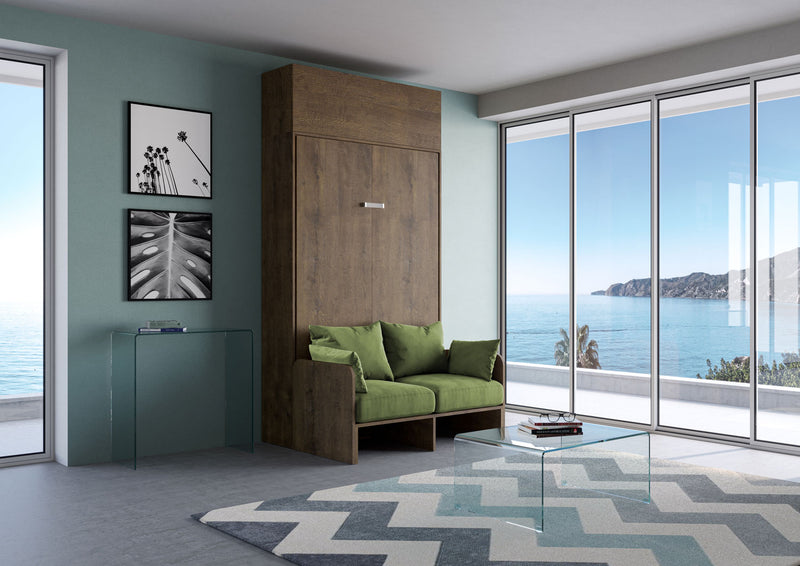 Letto Matrimoniale Francese A Scomparsa 140 Kentaro Con Divano E Pensile Noce e Verde      