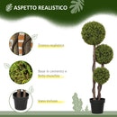 Pianta di Bosso Artificiale 115A cm a 3 Sfere con Vaso Incluso Verde   