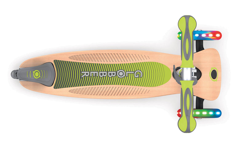 Monopattino 3 Ruote a LED Pieghevole 3 Altezze Max 50 Kg Globber Primo Foldable Wood Verde Lime