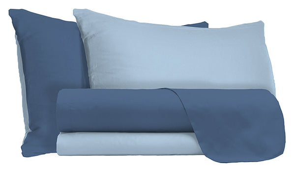 Ensemble de Draps Haut et Bas et Taies d'Oreiller Double Face Avio / Bleu Clair Différentes Tailles acquista
