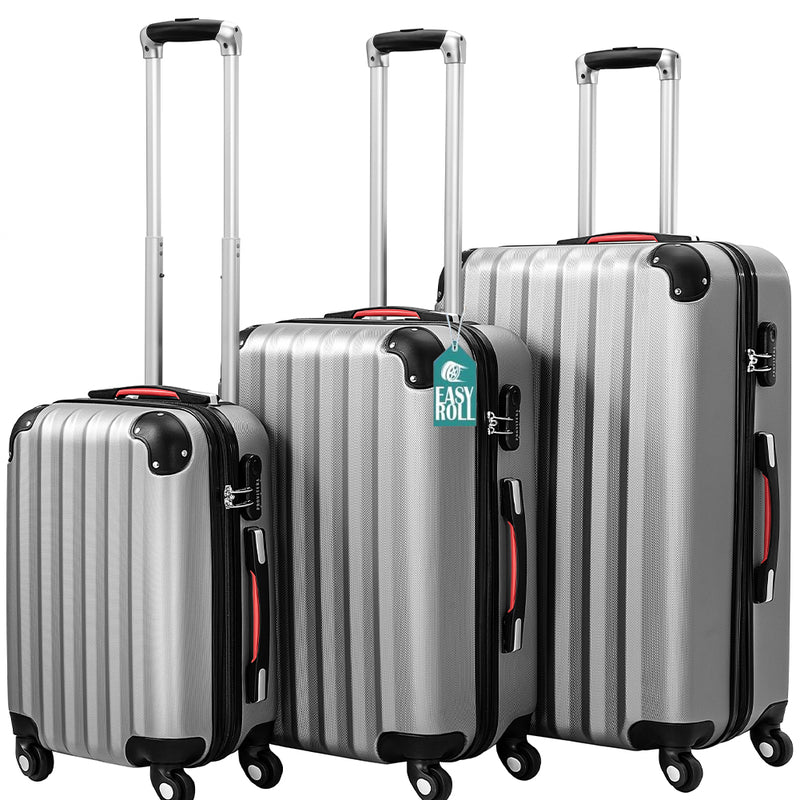 Set 3 Valigie Trolley Rigide da Viaggio Easy Roll Angoli Rinfornzati in ABS Argento  
