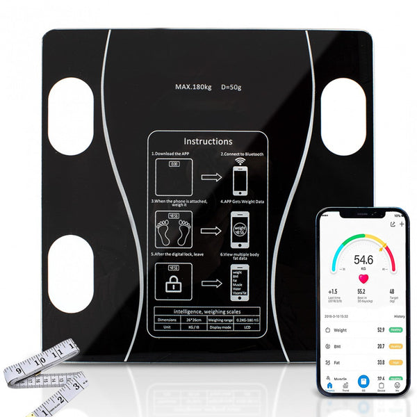 acquista Balance Digitale Max 180 Kg en Verre avec App Bluetooth Noir