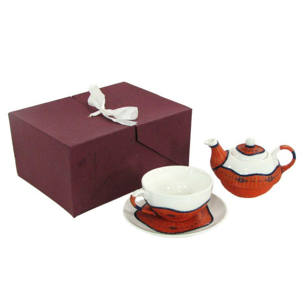 Ensemble théière avec tasse et soucoupe en porcelaine à décor de bambou orange prezzo