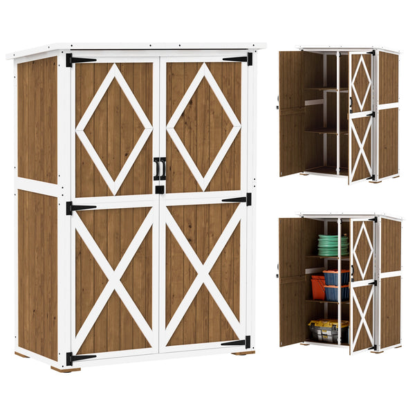 Armadio da Giardino 116,5x57x159-167 cm Tetto in Bitume in Legno di Abete Marrone e Bianco prezzo