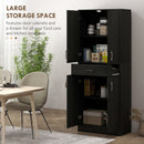 Credenza Cucina Alta 70,8x34x180 cm con 2 Armadietti Cassetto Centrale e 4 Ante Ripiani Regolabili in MDF Nero      