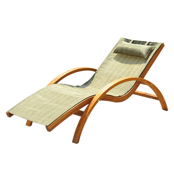 acquista Bain de Soleil Ergonomique en Bois avec Matelas Marron et Appui-Tête