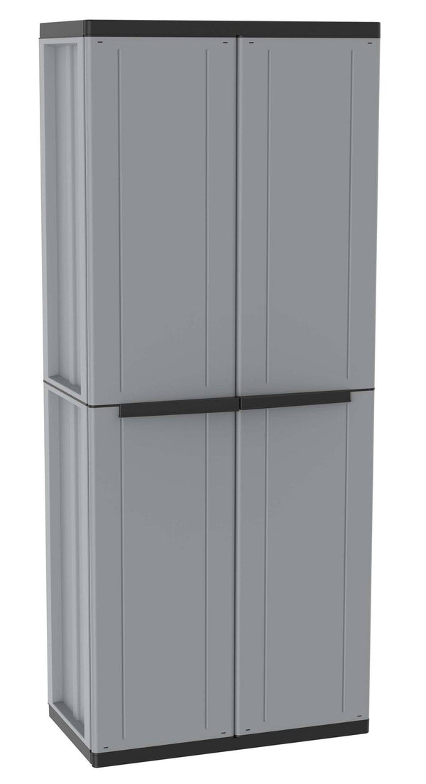 Meuble à balais modulable d'extérieur 68x37,5x163,5 cm 2 portes 4 étagères en polypropylène gris et noir Jline sconto