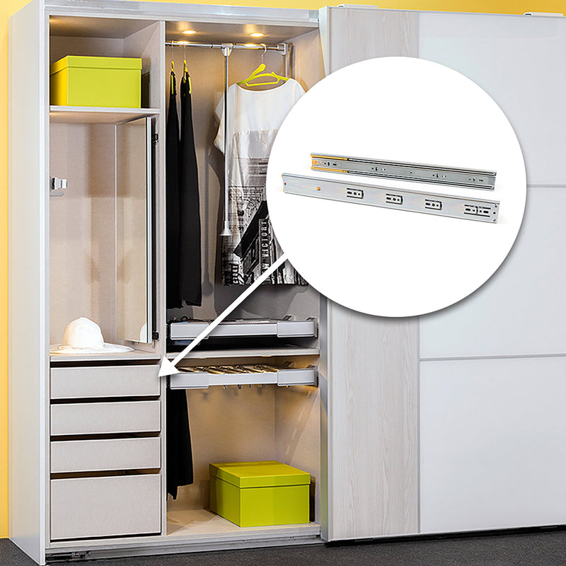 Kit Guide per Cassetti a Sfera 45 x 650 mm Estrazione Totale Chiusura Soft Zincato 5 Pezzi Emuca