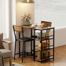 Tavolo da Bar a 3 Ripiani e 2 Sgabelli con Poggiapiedi e Schienale in Legno e Acciaio Nero e color Noce      